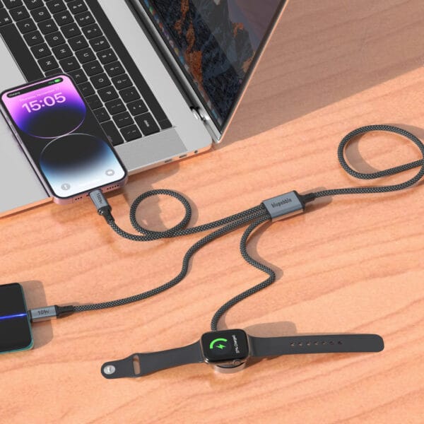 PowerFlow USB-C to USB-C Lightning Apple Watch Charger Cable 1.2m